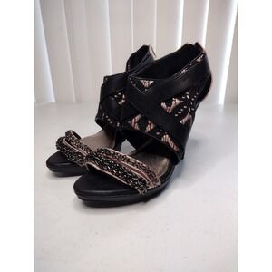 Women's Black Lace‎ Chain Embellished Platform Heels Size 8.5